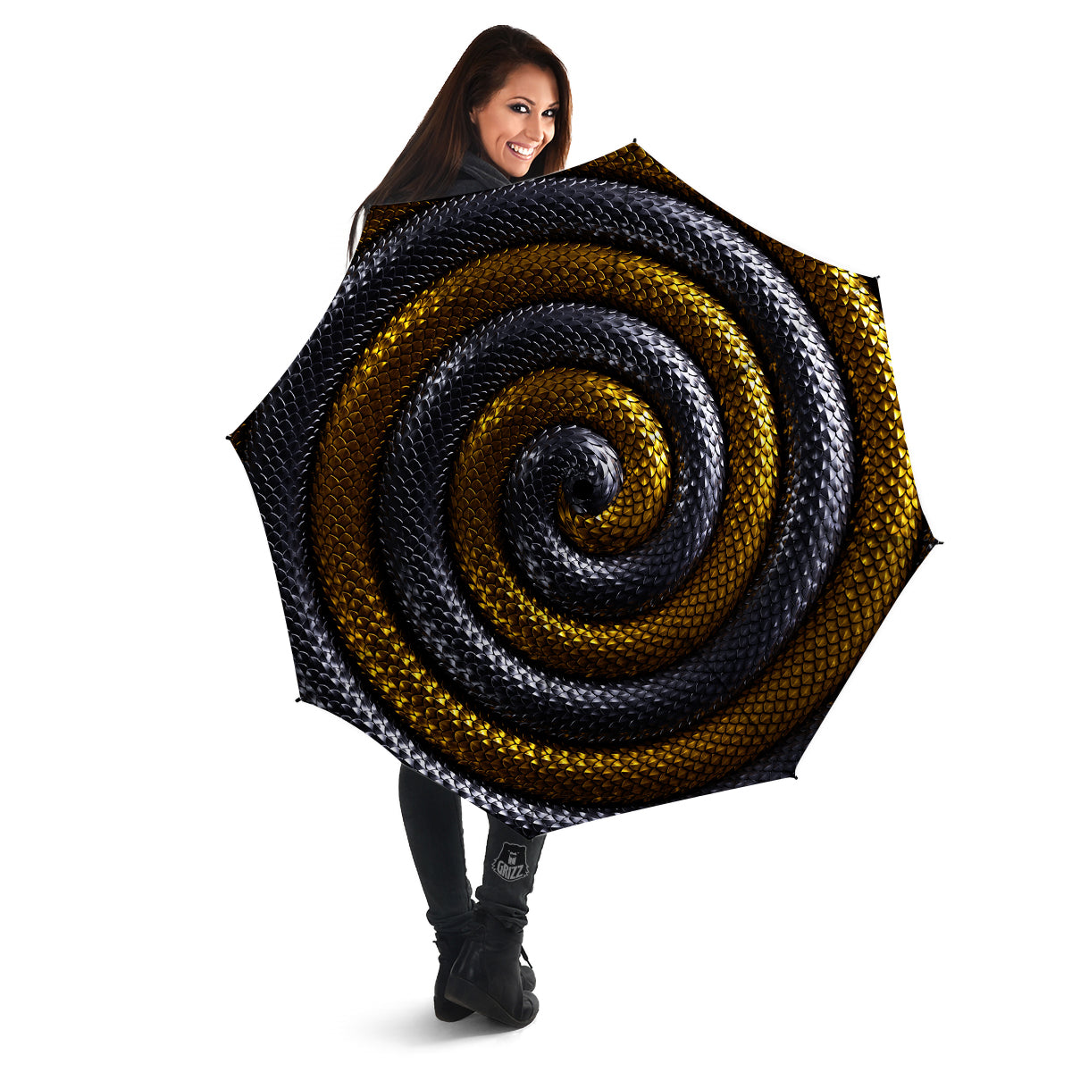 Black And Gold Twisted Snakes Print Umbrella-grizzshop