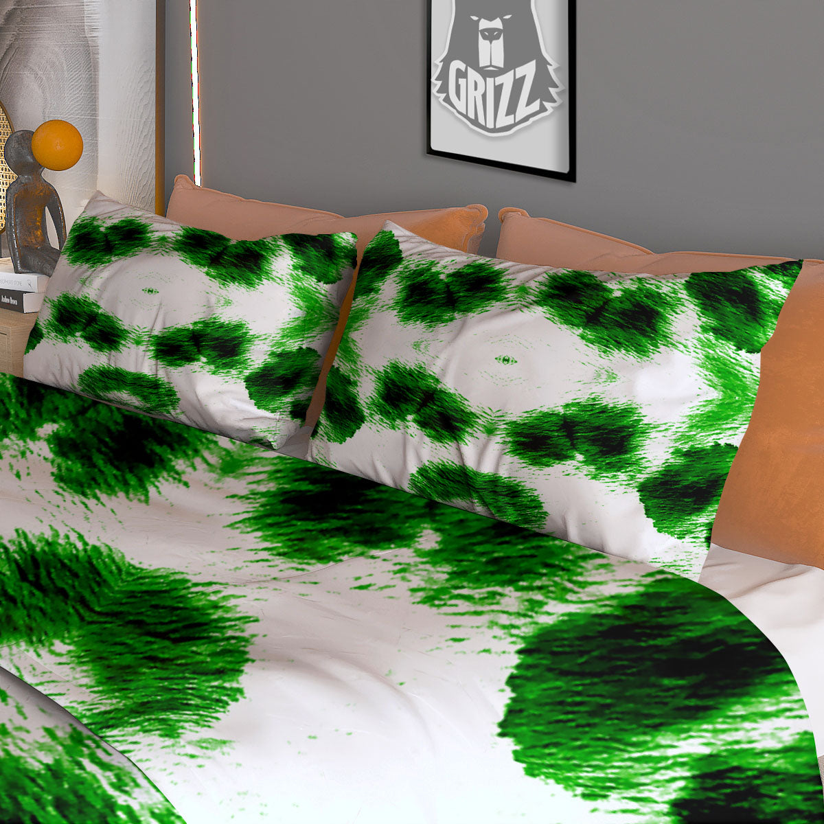 Black And Green Acid Wash Tie Dye Print Duvet Cover Bedding Set