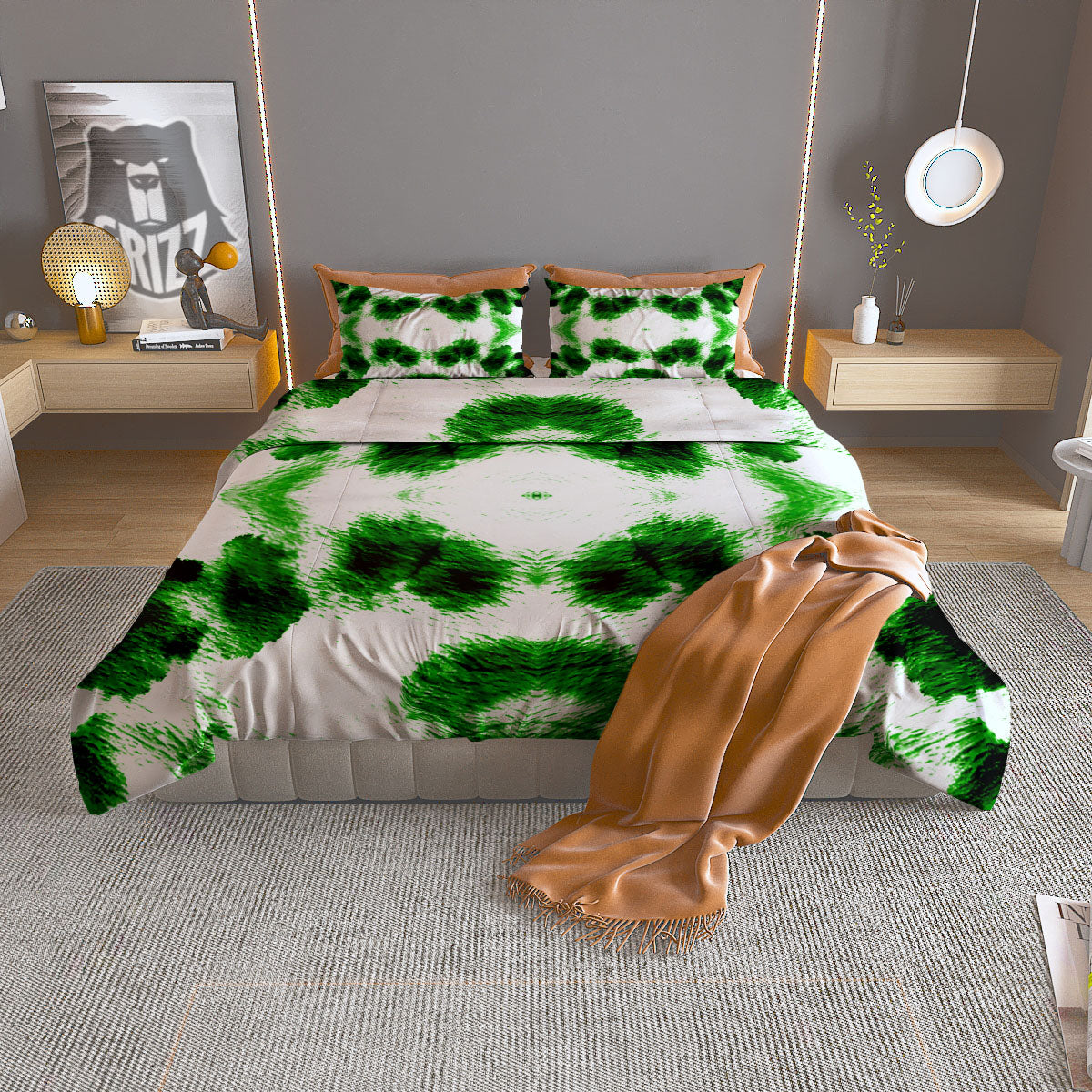 Black And Green Acid Wash Tie Dye Print Duvet Cover Bedding Set