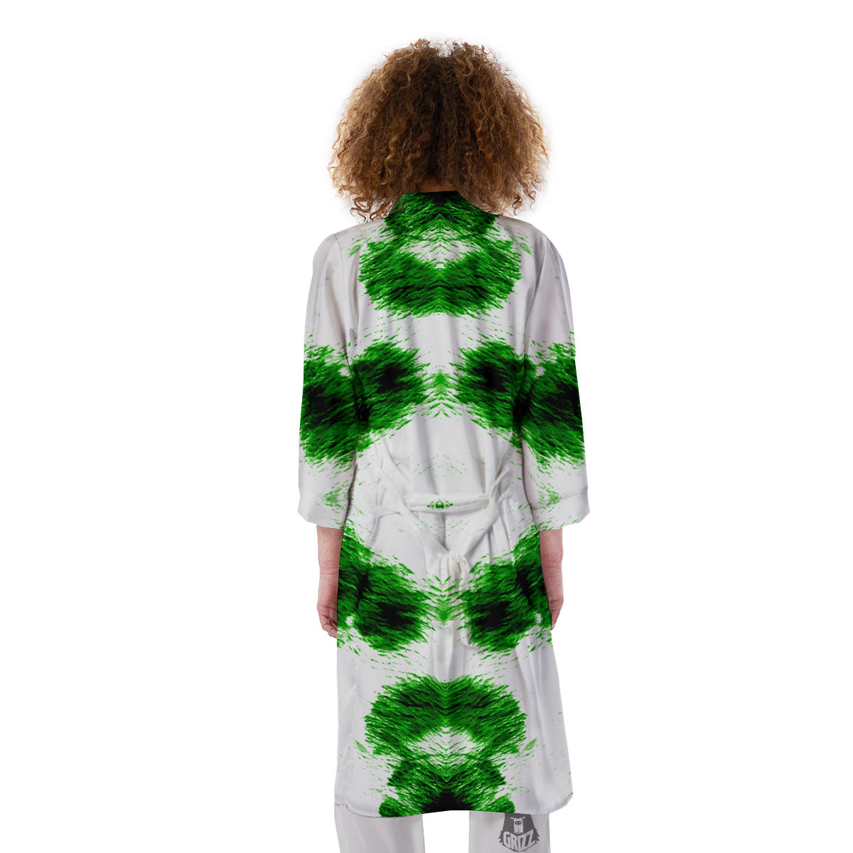 Black And Green Acid Wash Tie Dye Print Kimono-grizzshop