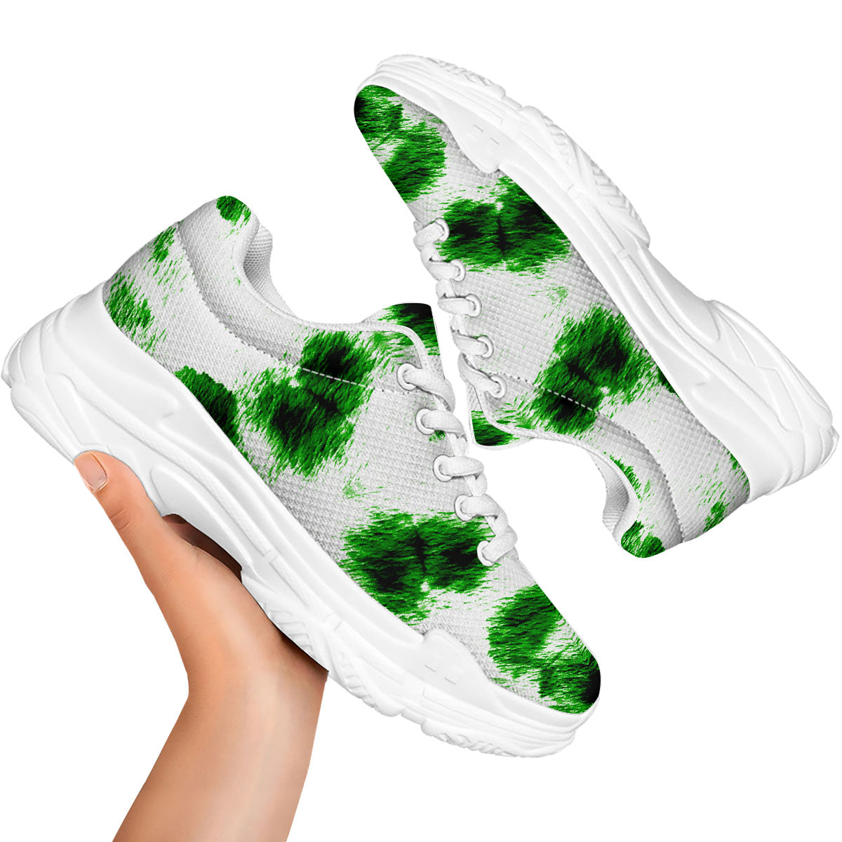 Black And Green Acid Wash Tie Dye Print White Chunky Shoes-grizzshop