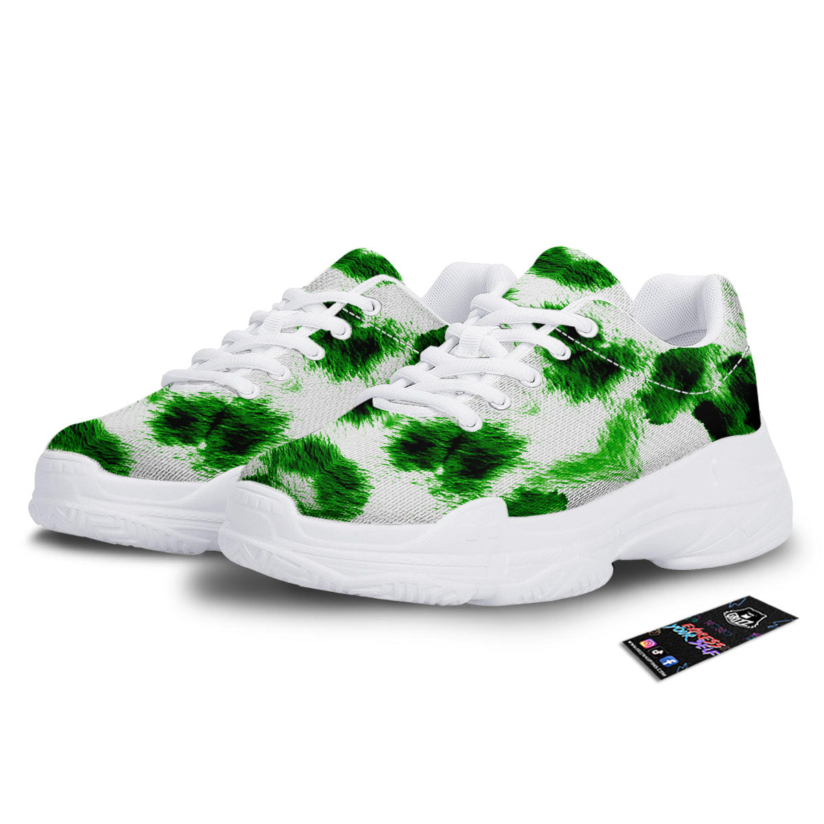 Black And Green Acid Wash Tie Dye Print White Chunky Shoes-grizzshop