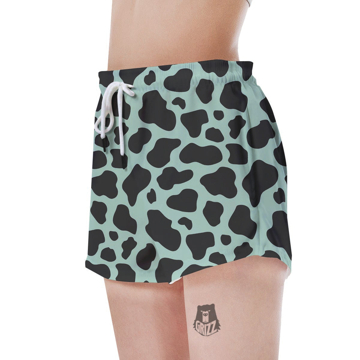 Black And Green Cow Print Women's Shorts-grizzshop