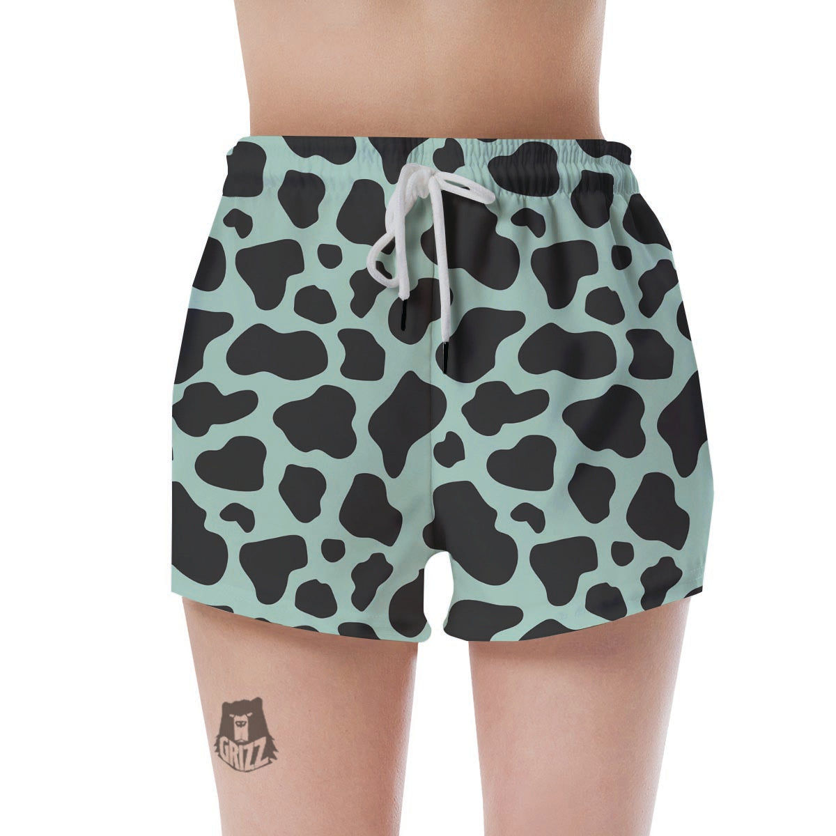 Black And Green Cow Print Women's Shorts-grizzshop