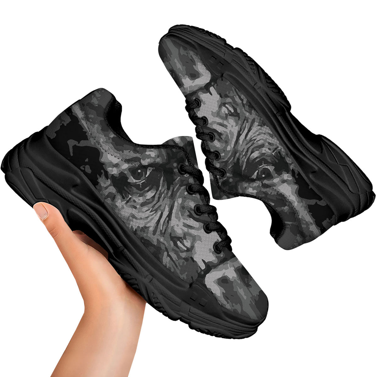 Black And Grey Face Chimpanzee Print Black Chunky Shoes-grizzshop