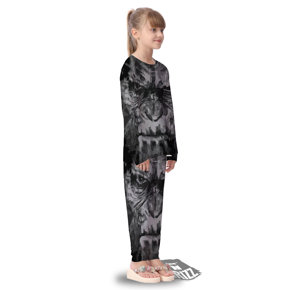 Black And Grey Face Chimpanzee Print Kid's Pajamas-grizzshop