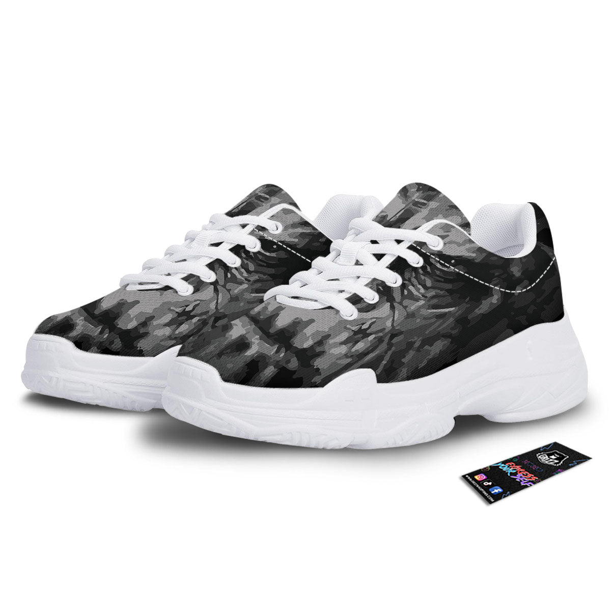 Black And Grey Face Chimpanzee Print White Chunky Shoes-grizzshop