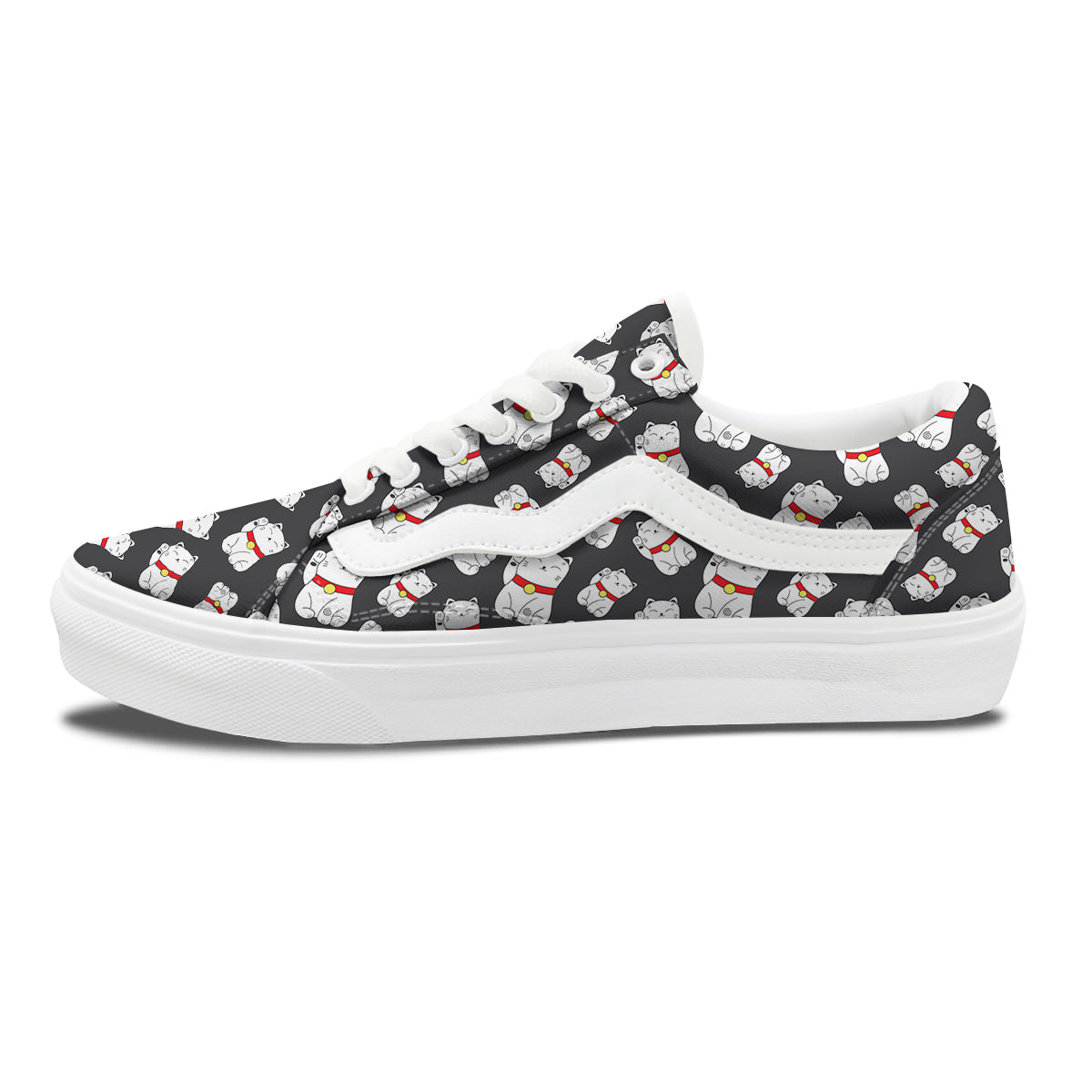 Black And Lucky Cat Print Pattern Skate Shoes-grizzshop