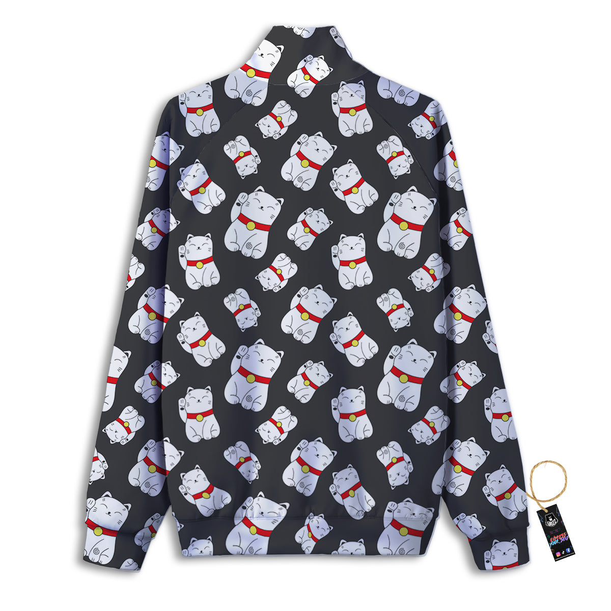 Black And Lucky Cat Print Pattern Track Jacket-grizzshop