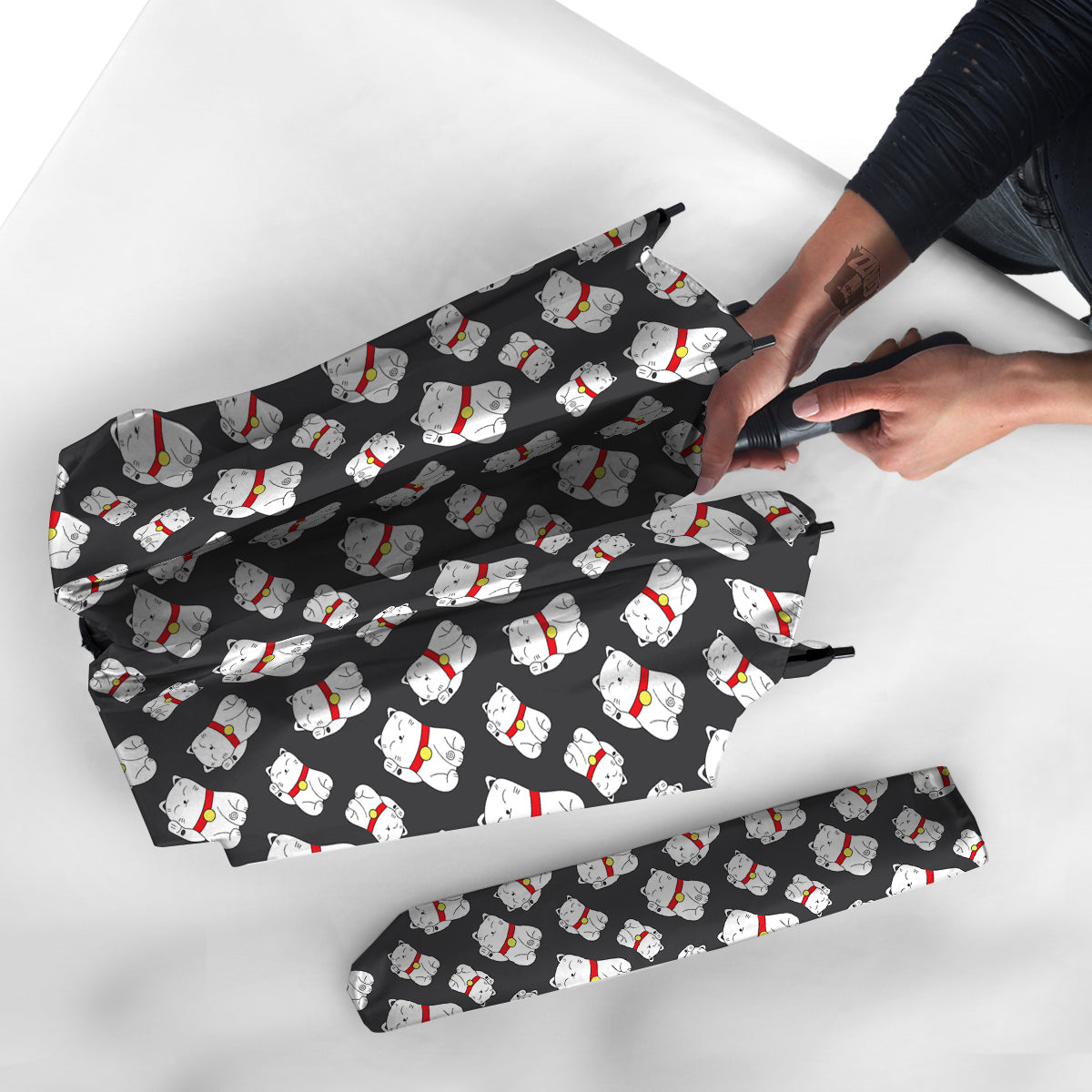 Black And Lucky Cat Print Pattern Umbrella-grizzshop