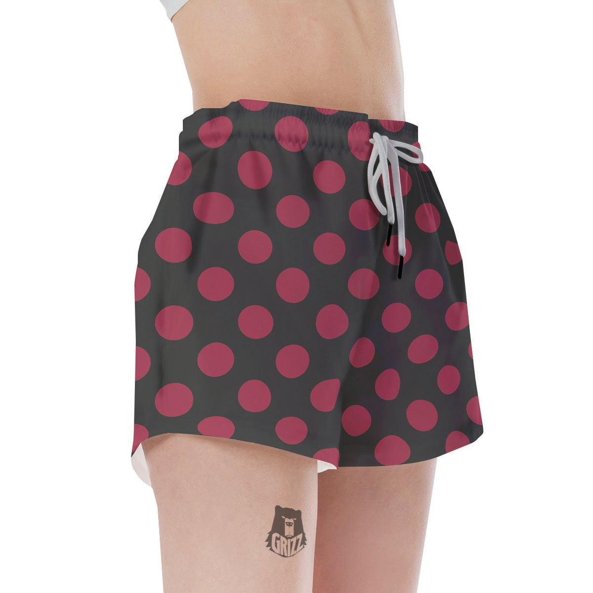 Black And Maroon Polka Dot Women's Shorts-grizzshop
