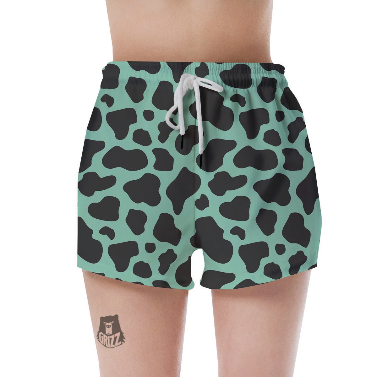 Black And Teal Cow Print Women's Shorts-grizzshop