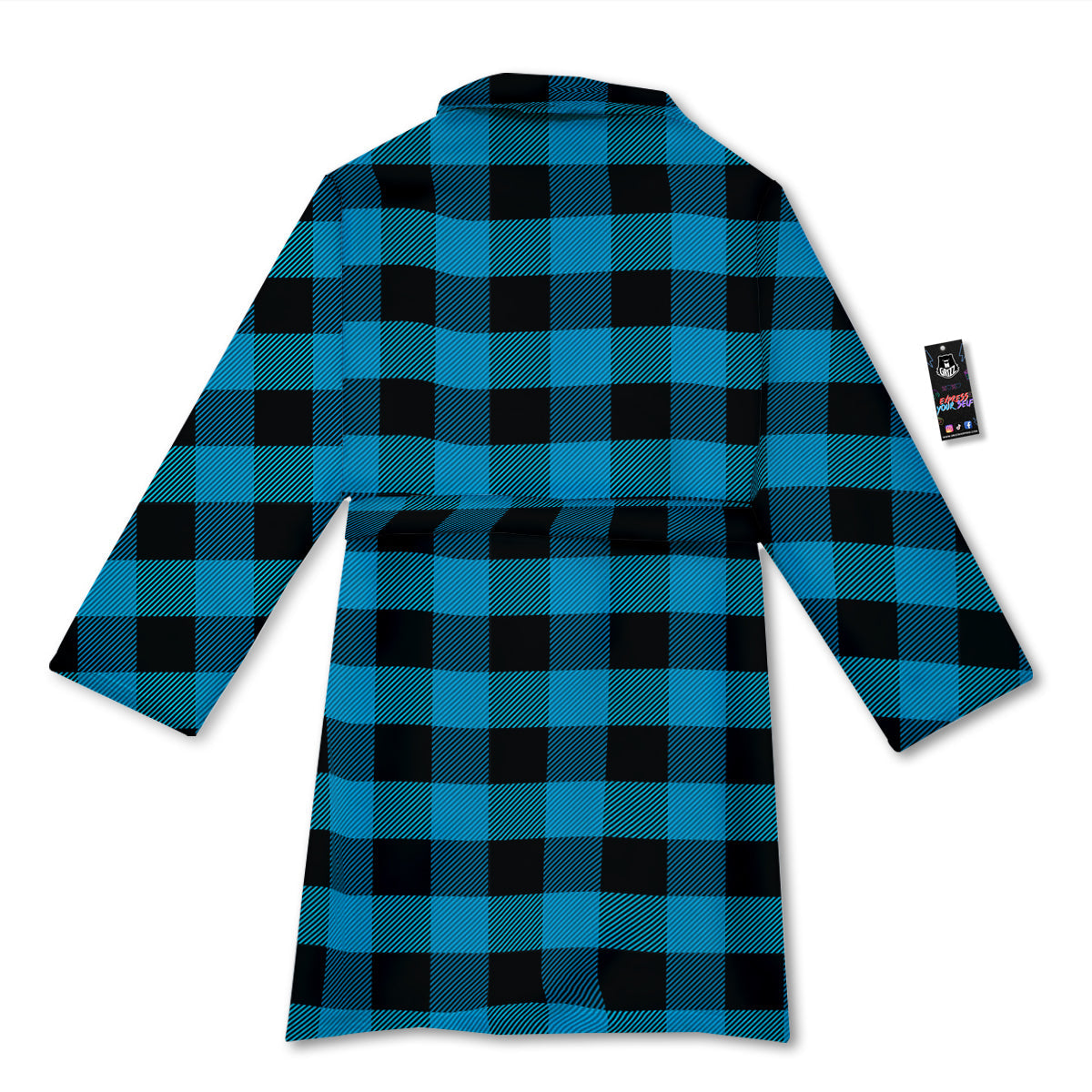 Black And Turquoise Check Print Pattern Bathrobe-grizzshop