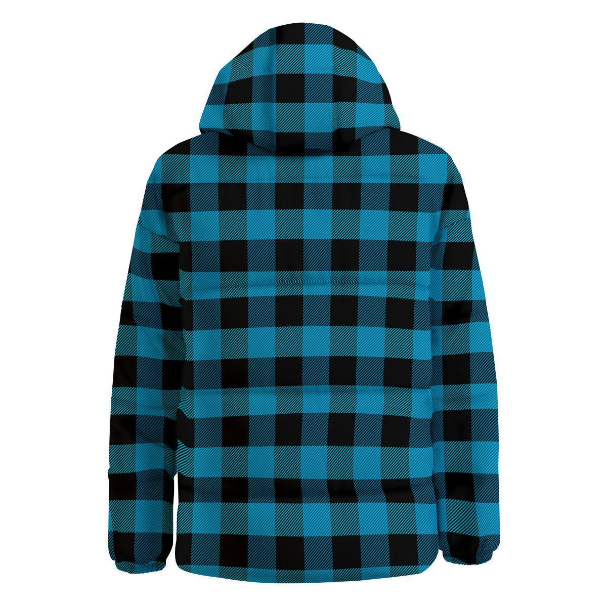 Black And Turquoise Check Print Pattern Down Jacket-grizzshop