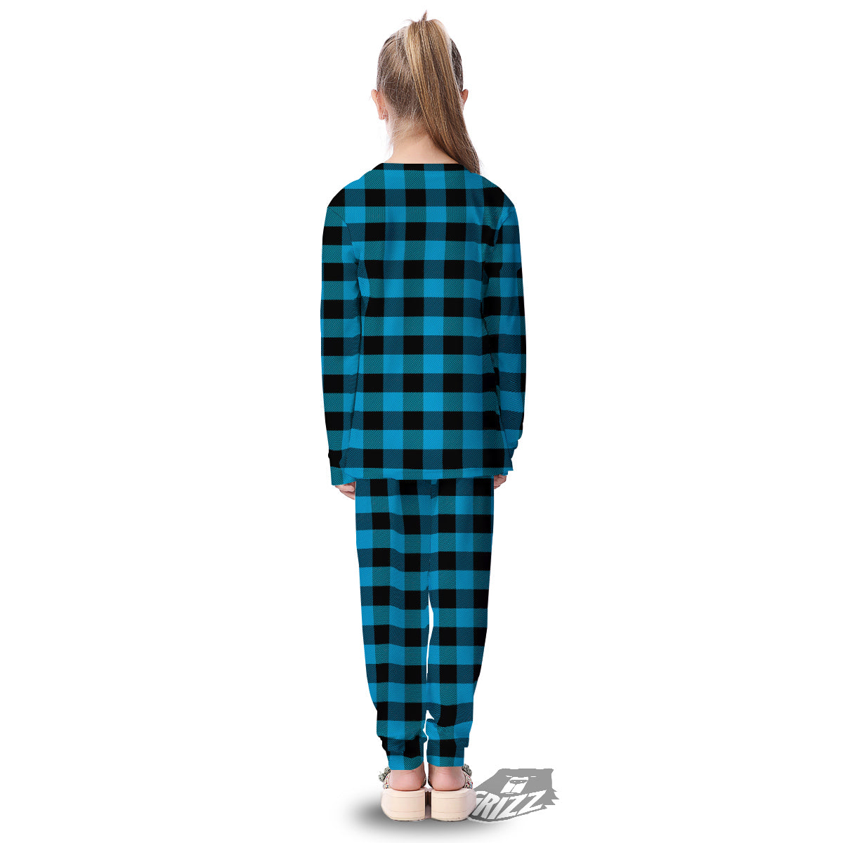 Black And Turquoise Check Print Pattern Kid's Pajamas-grizzshop