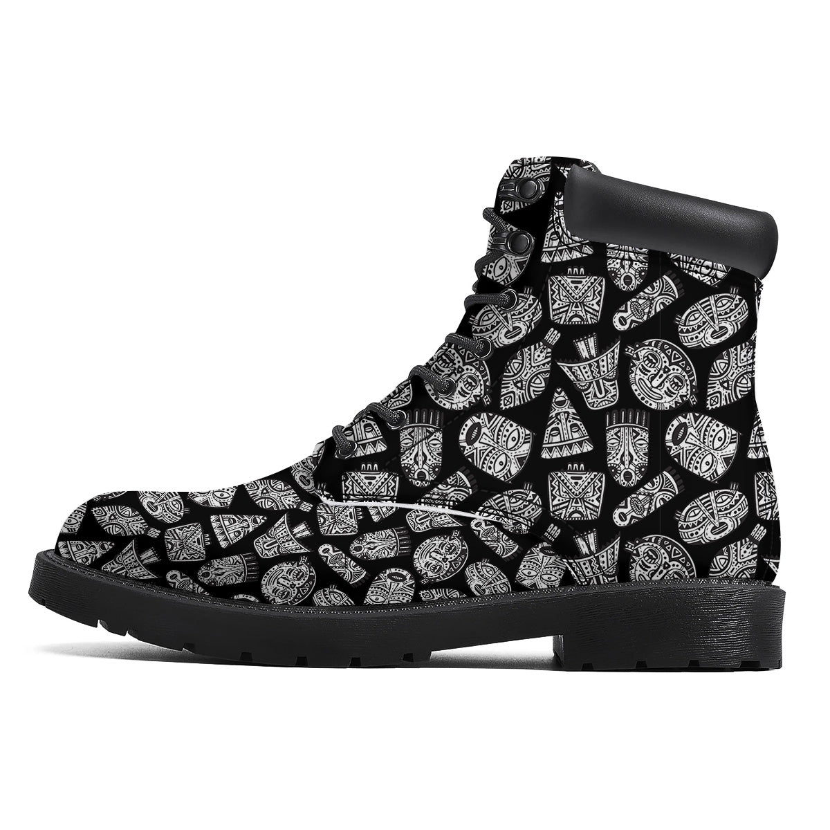 Black And White African Fancy Masks Print Pattern Boots-grizzshop