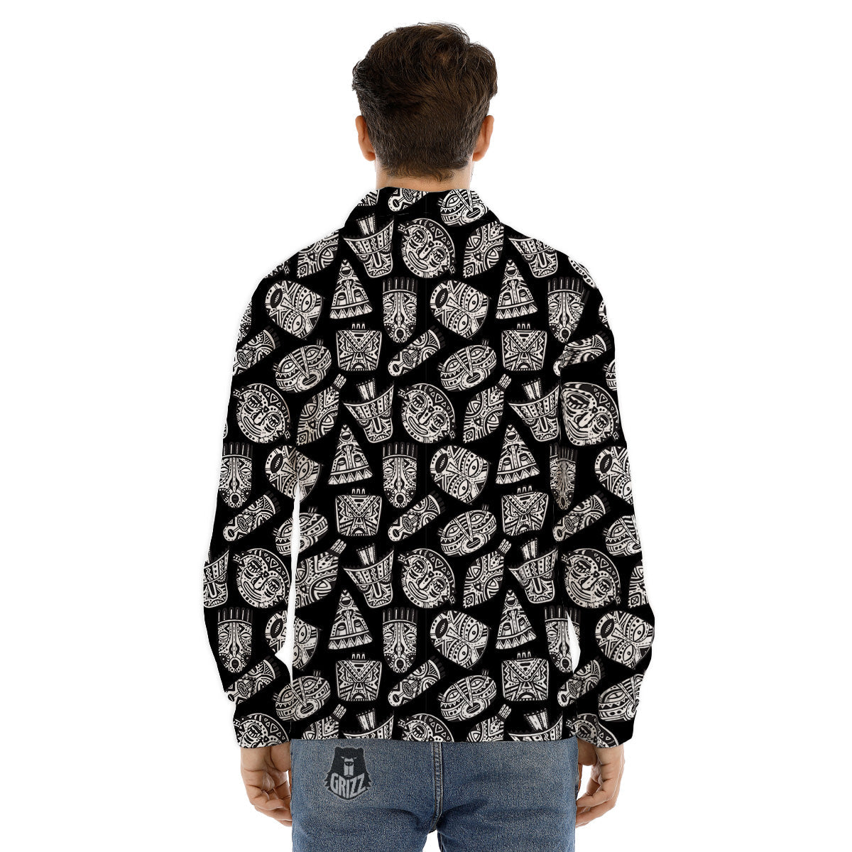 Black And White African Fancy Masks Print Pattern Men's Dress Shirts-grizzshop