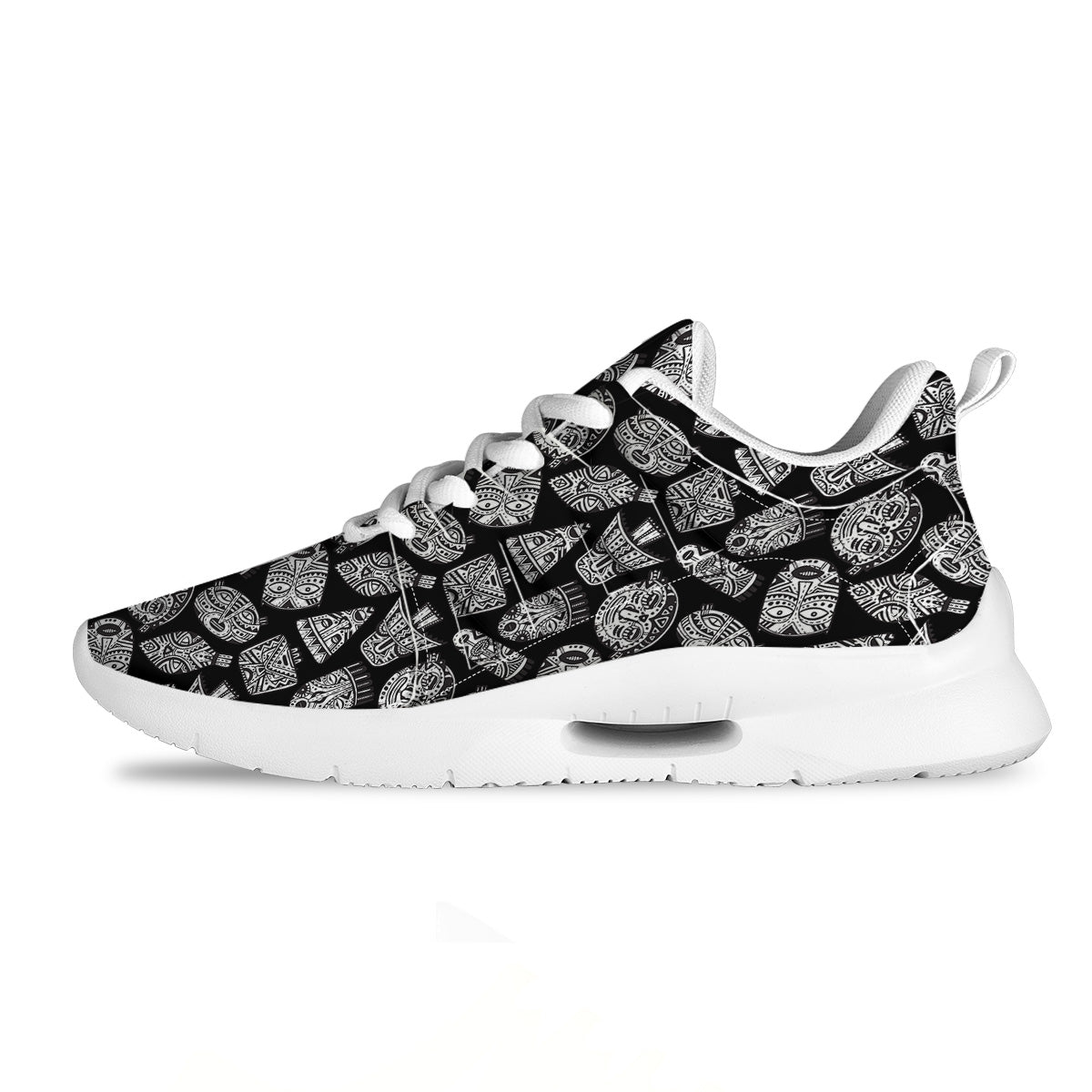 Black And White African Fancy Masks Print Pattern Tennis Shoes-grizzshop