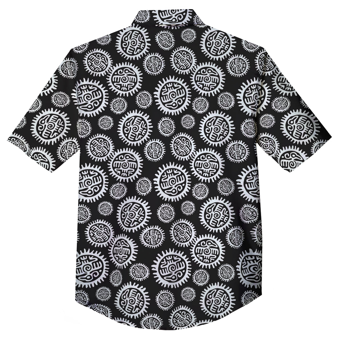 Black And White Aztec Mayan Eagle Print Pattern Button Up Shirt-grizzshop