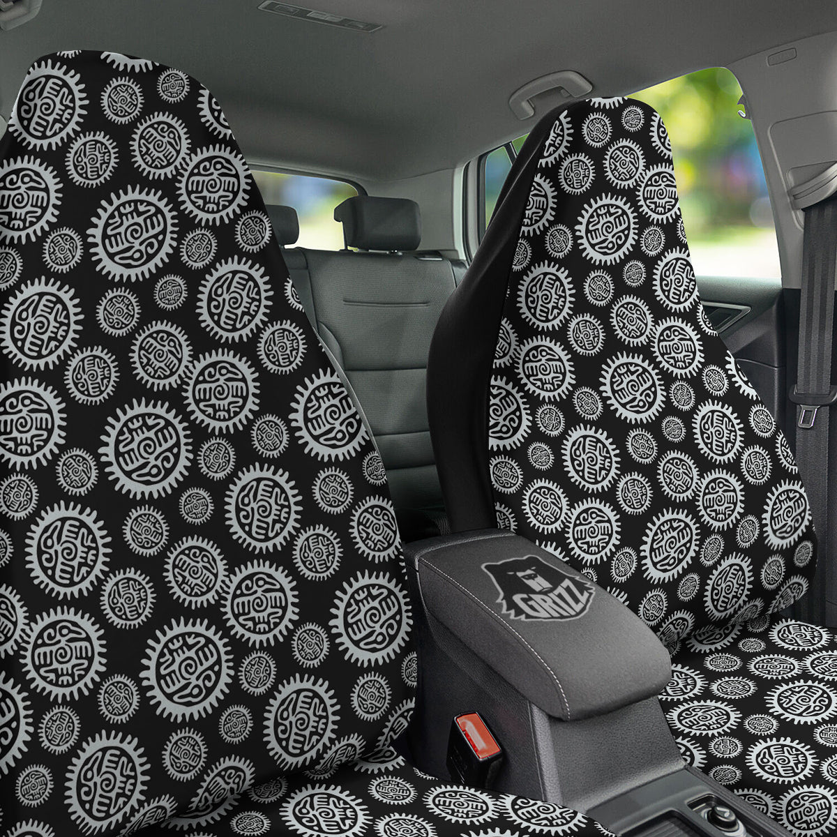 Black And White Aztec Mayan Eagle Print Pattern Car Seat Covers-grizzshop