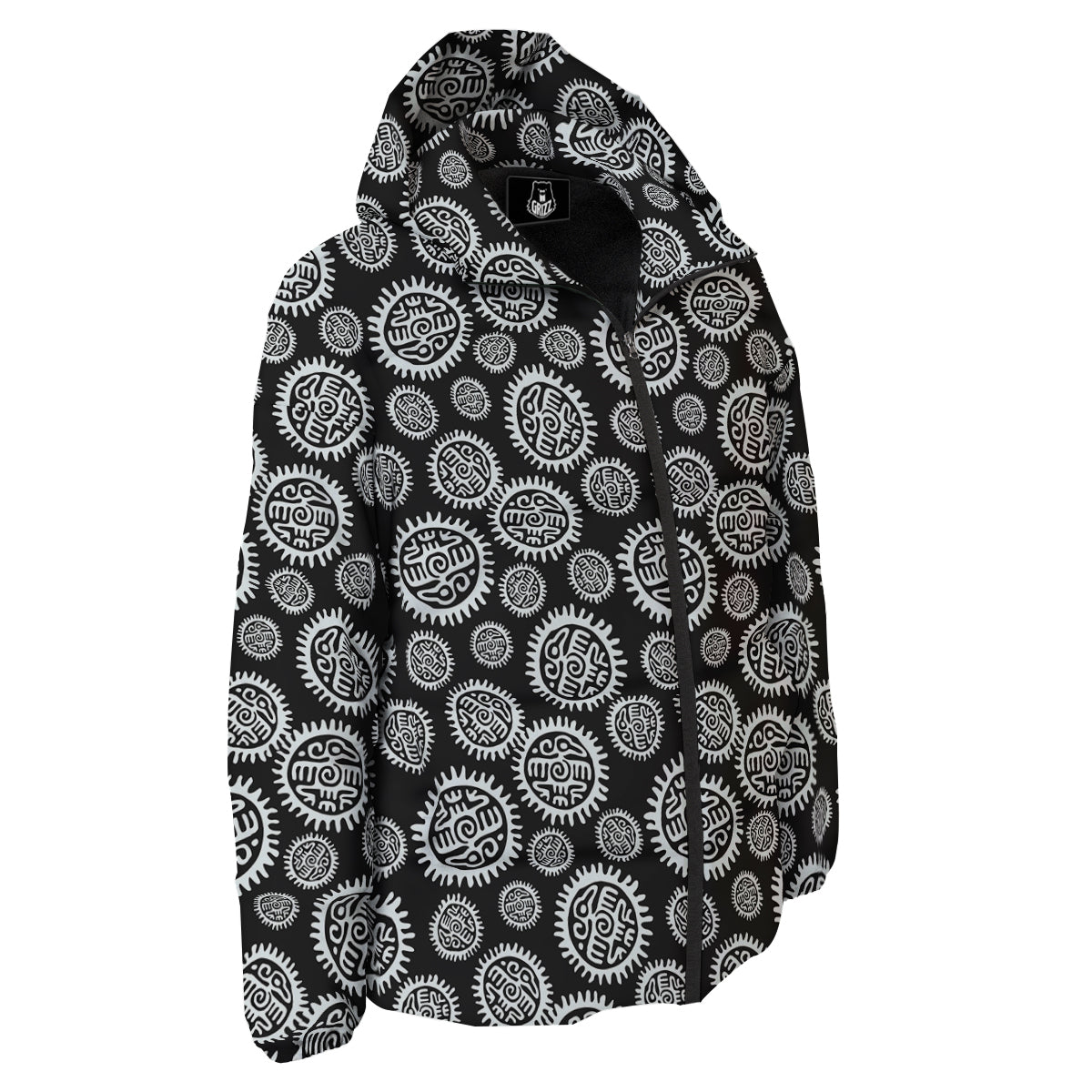 Black And White Aztec Mayan Eagle Print Pattern Down Jacket-grizzshop