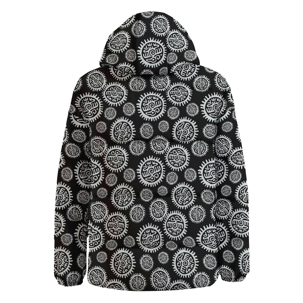 Black And White Aztec Mayan Eagle Print Pattern Down Jacket-grizzshop