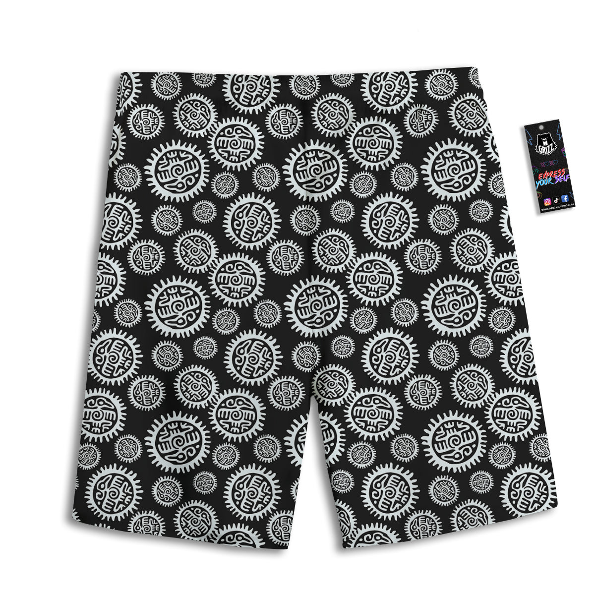 Black And White Aztec Mayan Eagle Print Pattern Men's Athletic Shorts