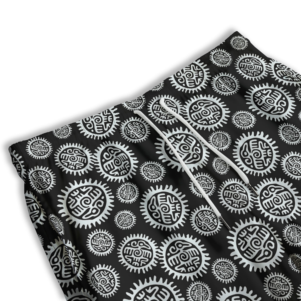 Black And White Aztec Mayan Eagle Print Pattern Men's Athletic Shorts