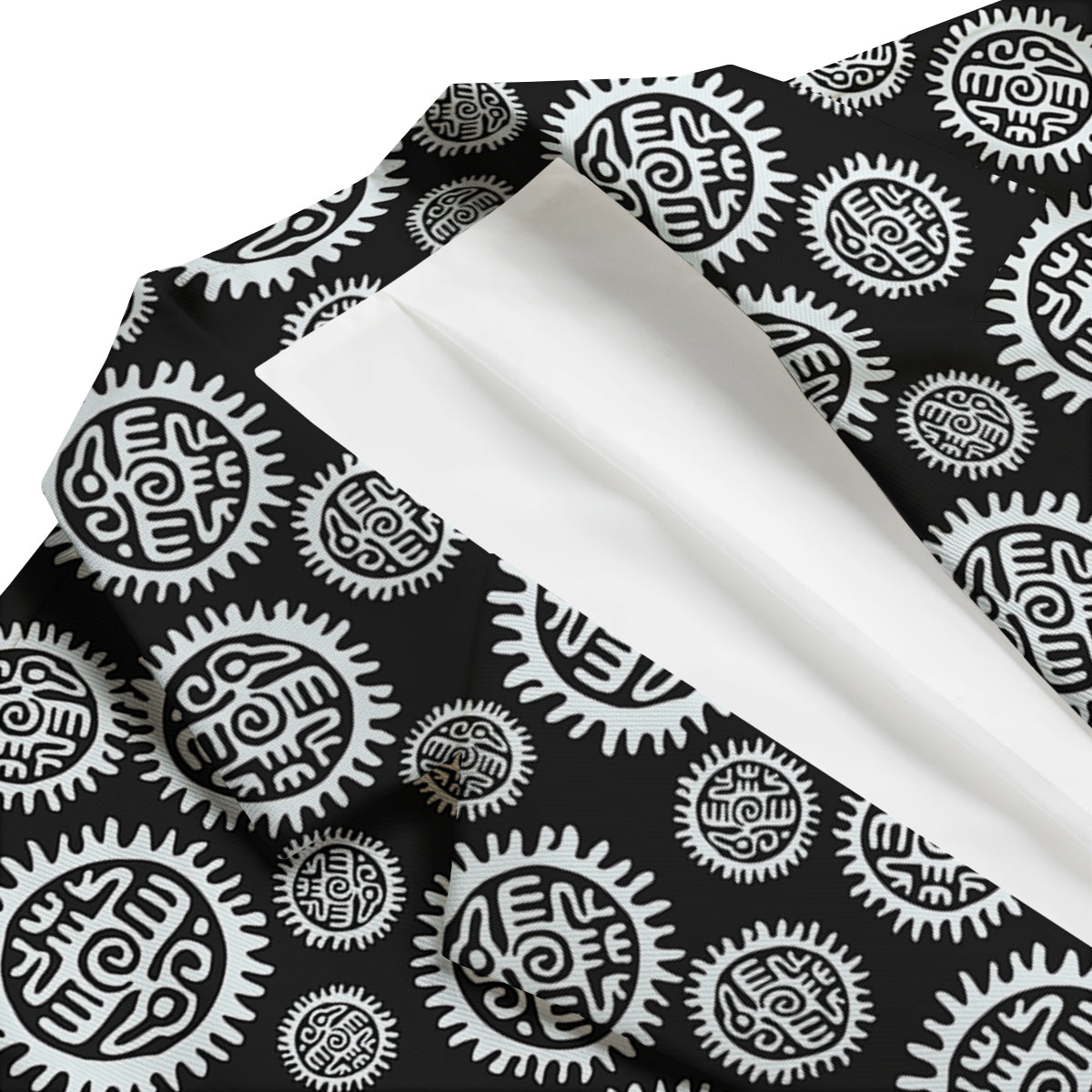 Black And White Aztec Mayan Eagle Print Pattern Men's Blazer-grizzshop