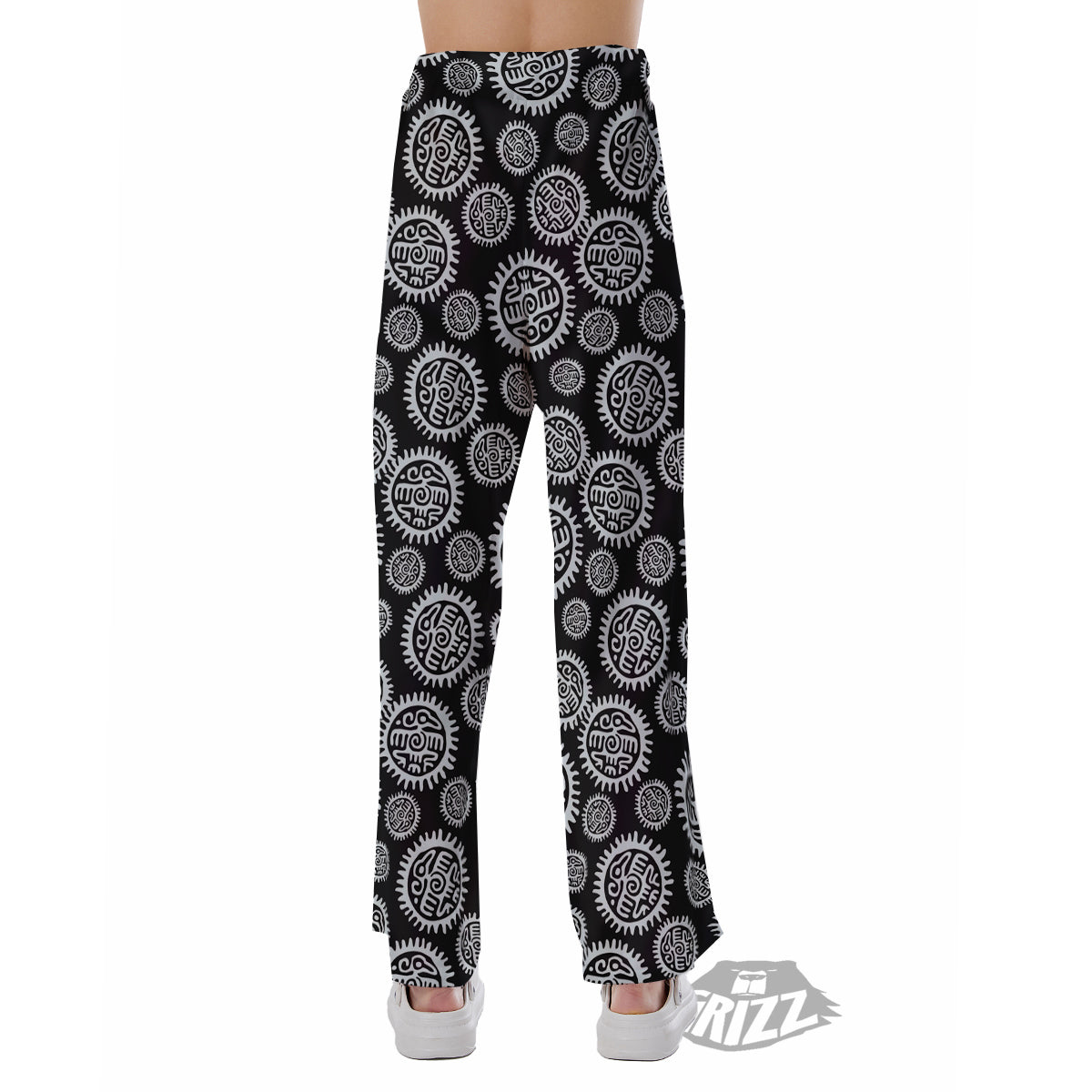Black And White Aztec Mayan Eagle Print Pattern Pajama Pants-grizzshop