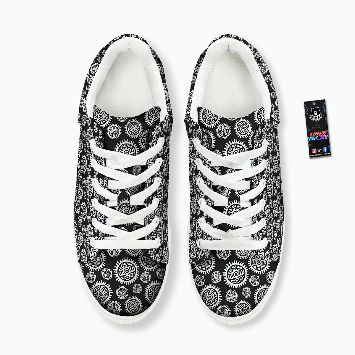 Black And White Aztec Mayan Eagle Print Pattern Platform Shoes-grizzshop