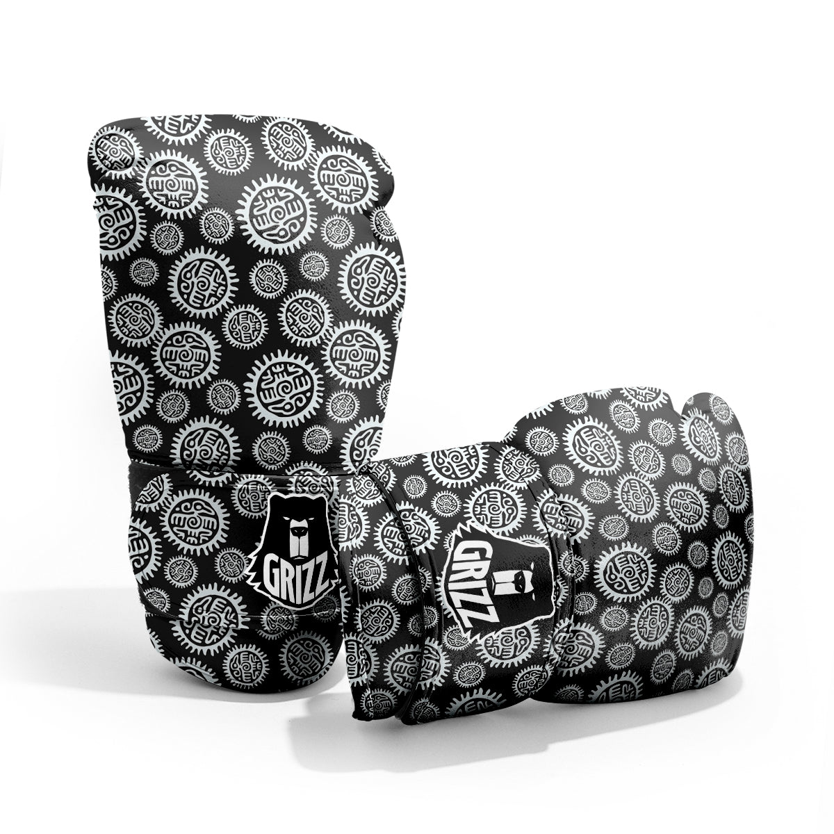 Black And White Aztec Mayan Eagle Print Pattern Pro Boxing Glove