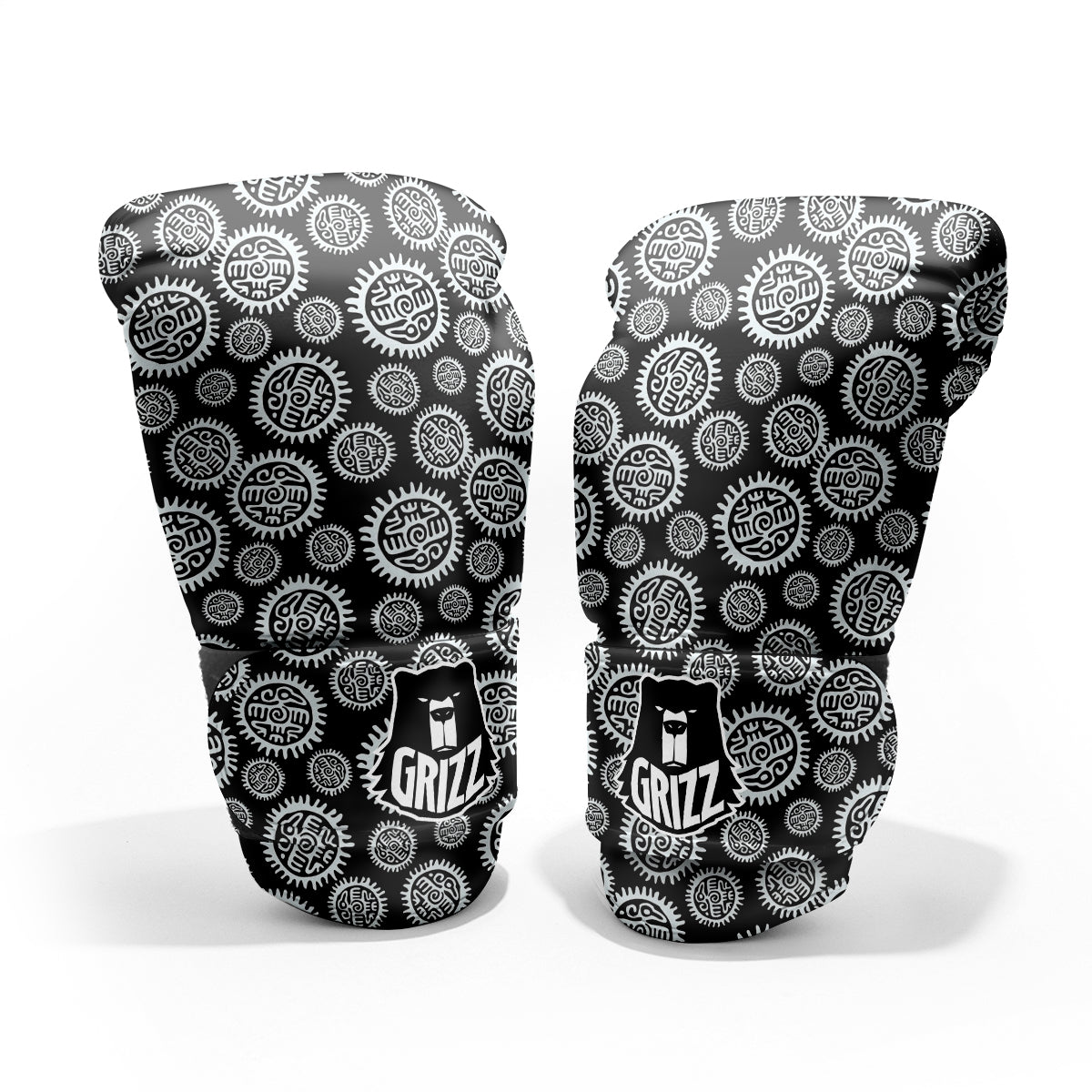 Black And White Aztec Mayan Eagle Print Pattern Pro Boxing Glove