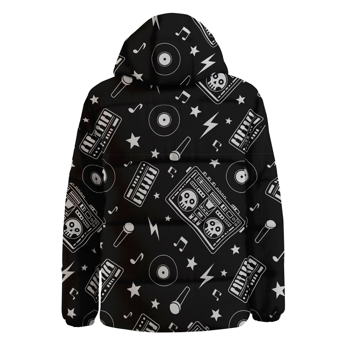 Black And White Boombox Print Pattern Down Jacket-grizzshop