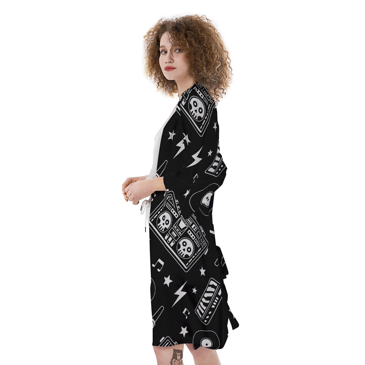 Black And White Boombox Print Pattern Kimono-grizzshop