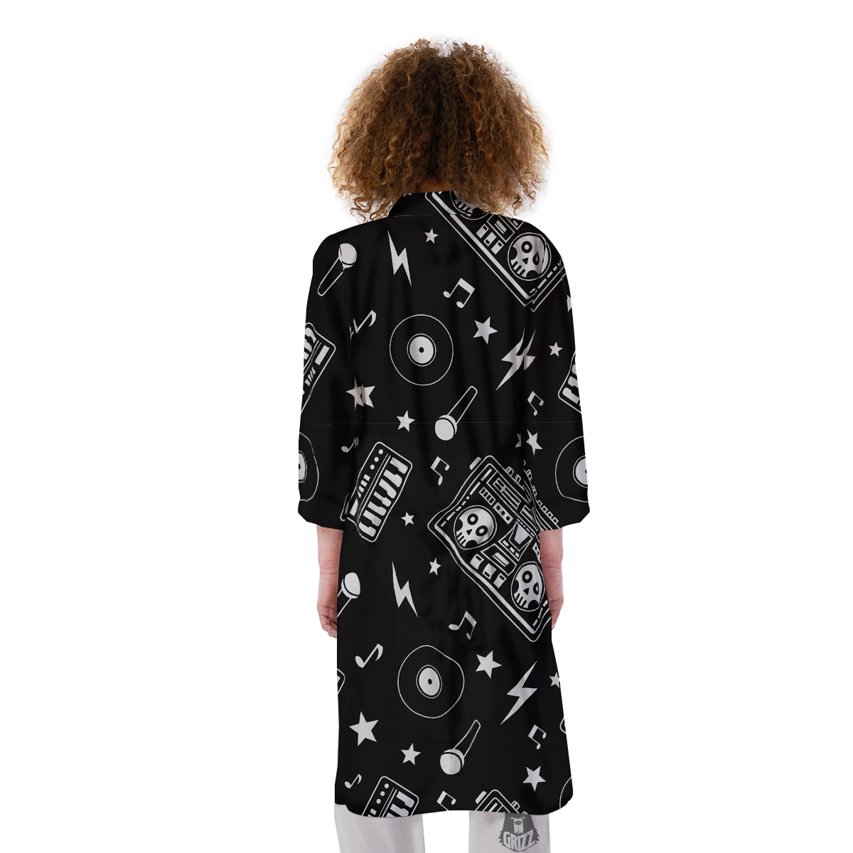 Black And White Boombox Print Pattern Kimono-grizzshop
