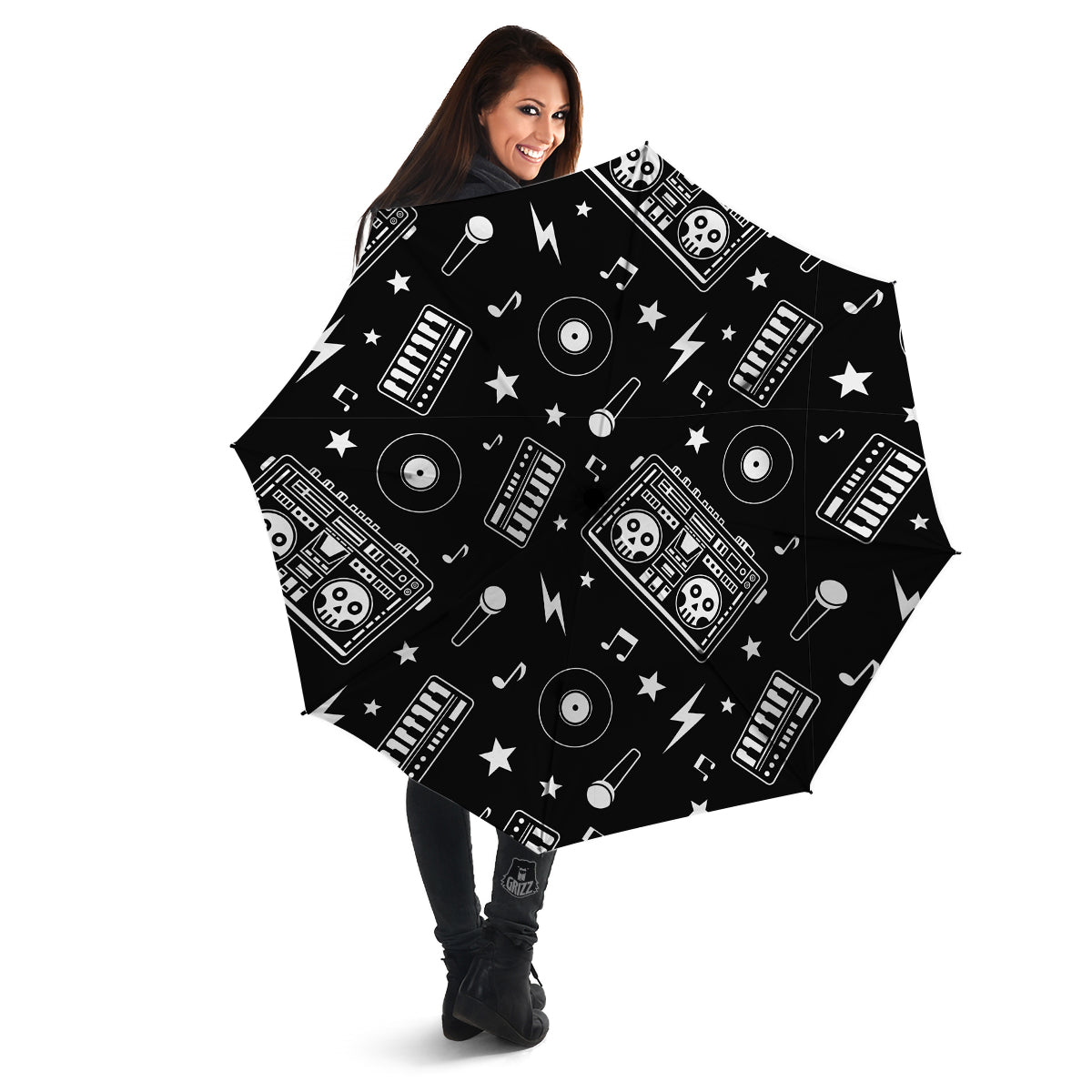 Black And White Boombox Print Pattern Umbrella-grizzshop