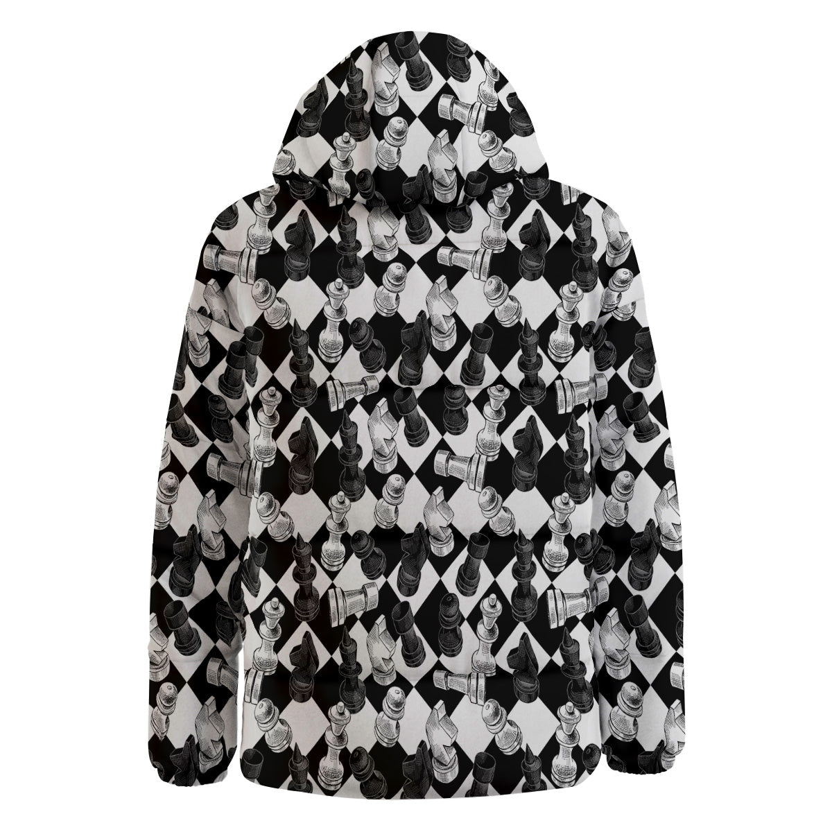 Black And White Chessboard Print Pattern Down Jacket-grizzshop