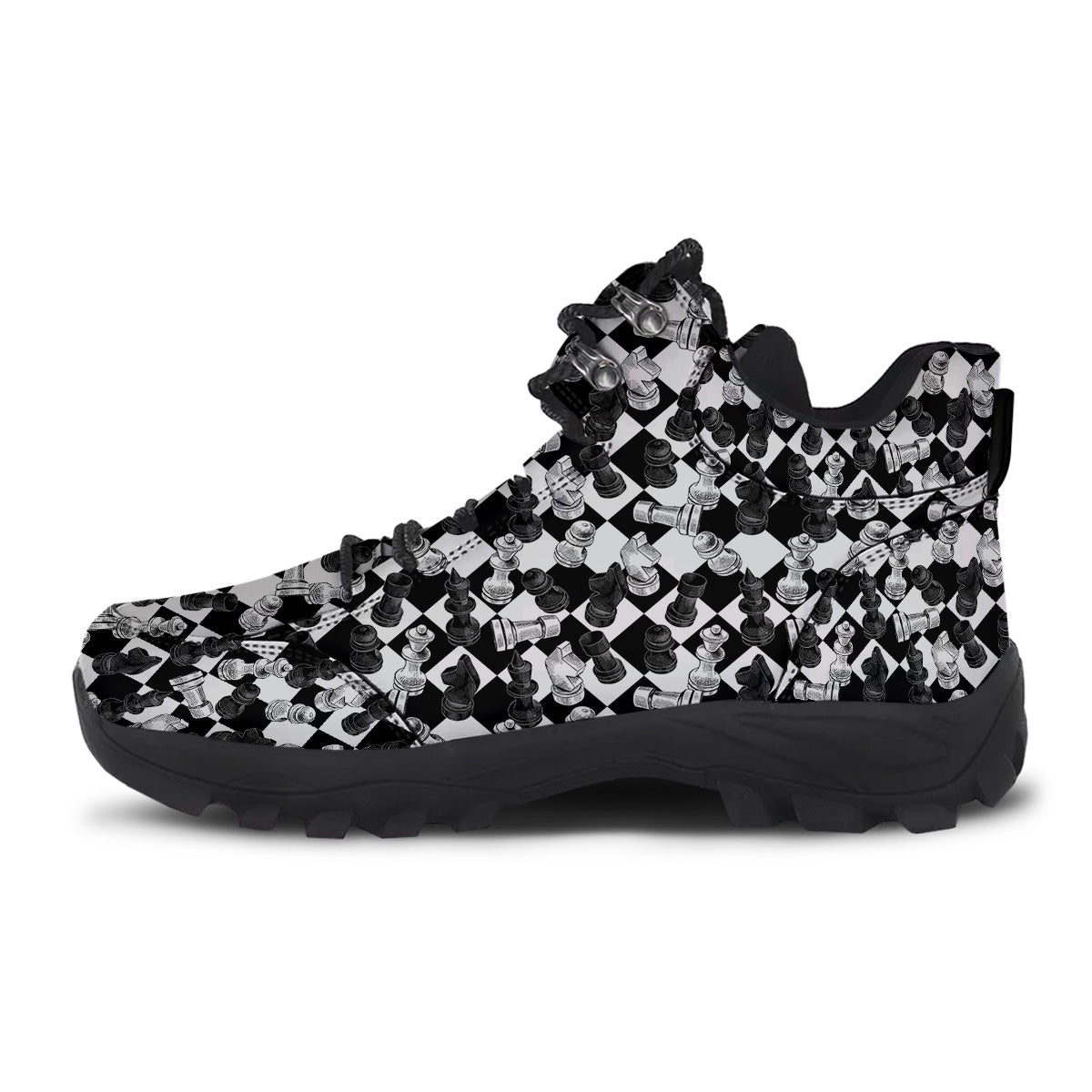Black And White Chessboard Print Pattern Hiking Shoes-grizzshop