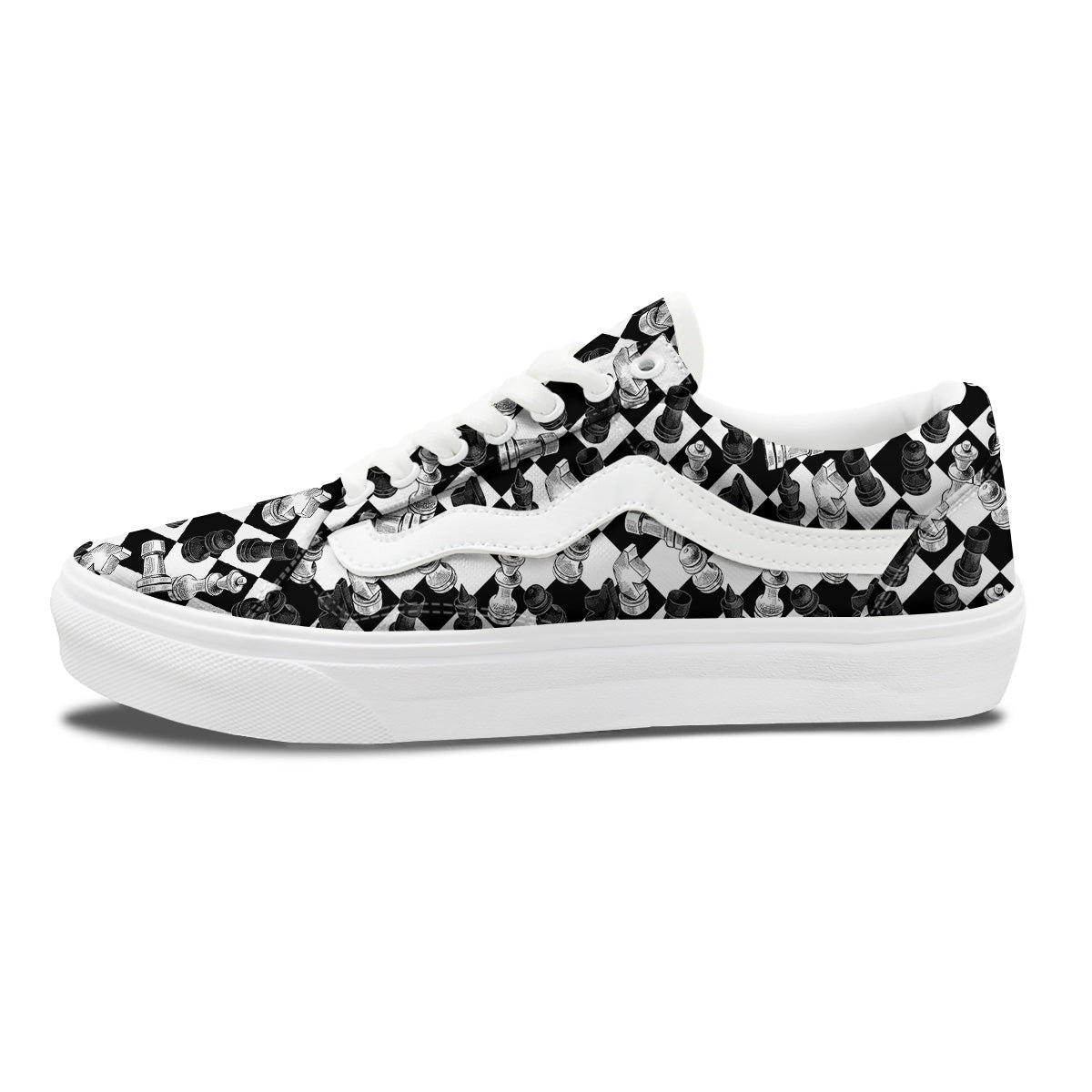 Black And White Chessboard Print Pattern Skate Shoes-grizzshop