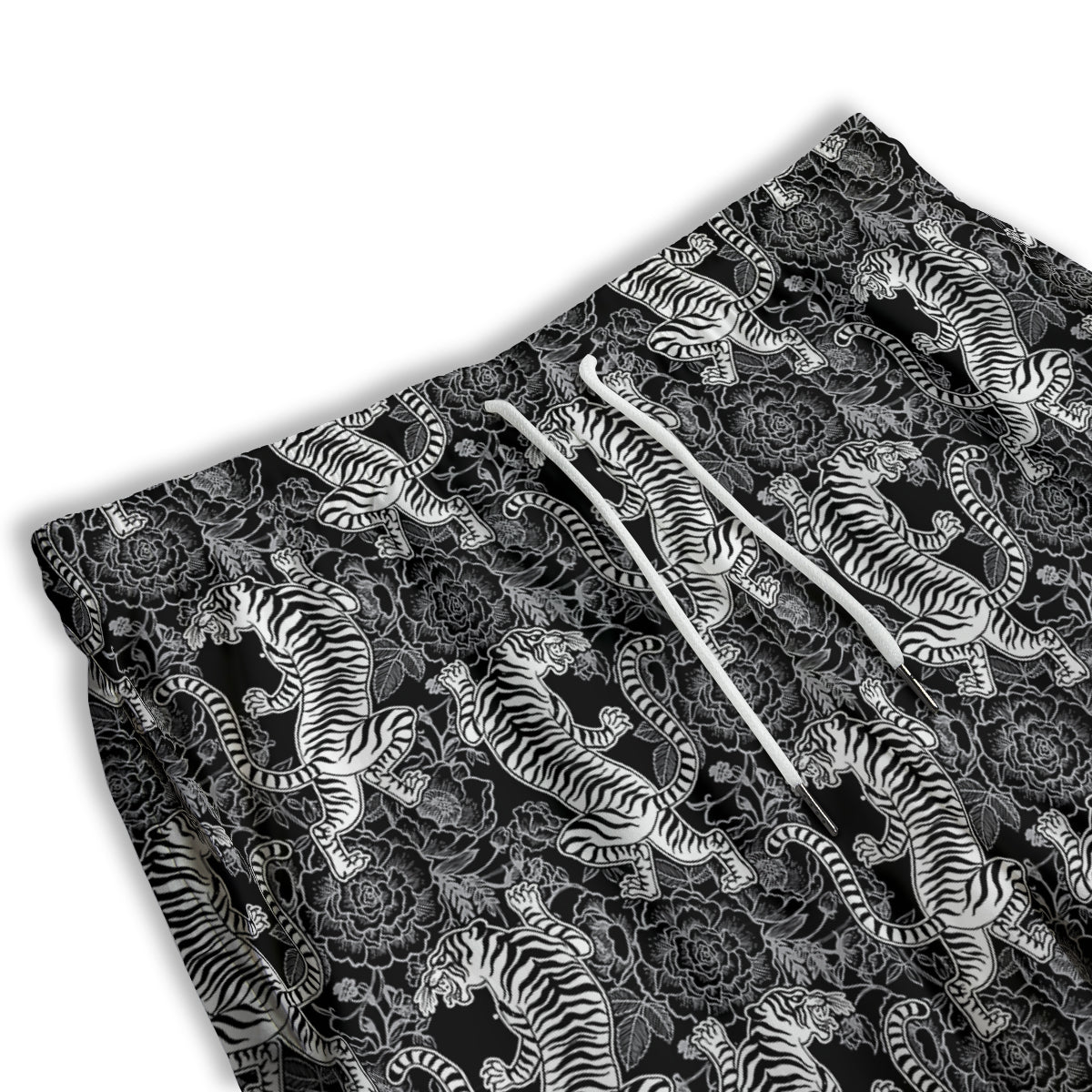 Black And White Chinese Tiger Print Pattern Men's Athletic Shorts