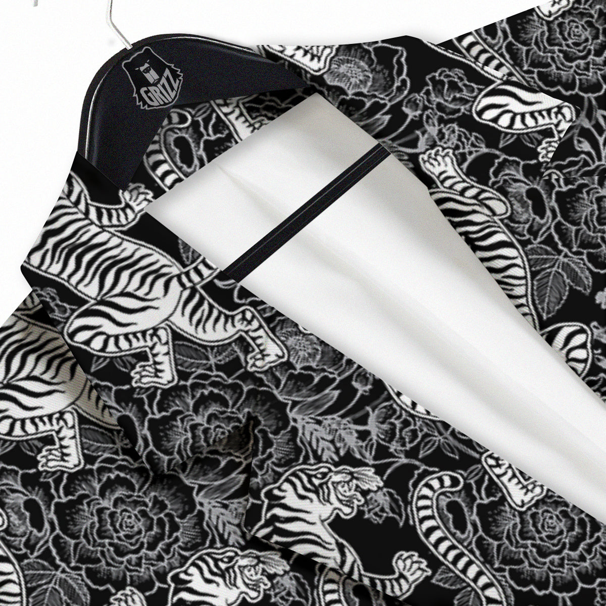 Black And White Chinese Tiger Print Pattern Men's Sport Coat-grizzshop