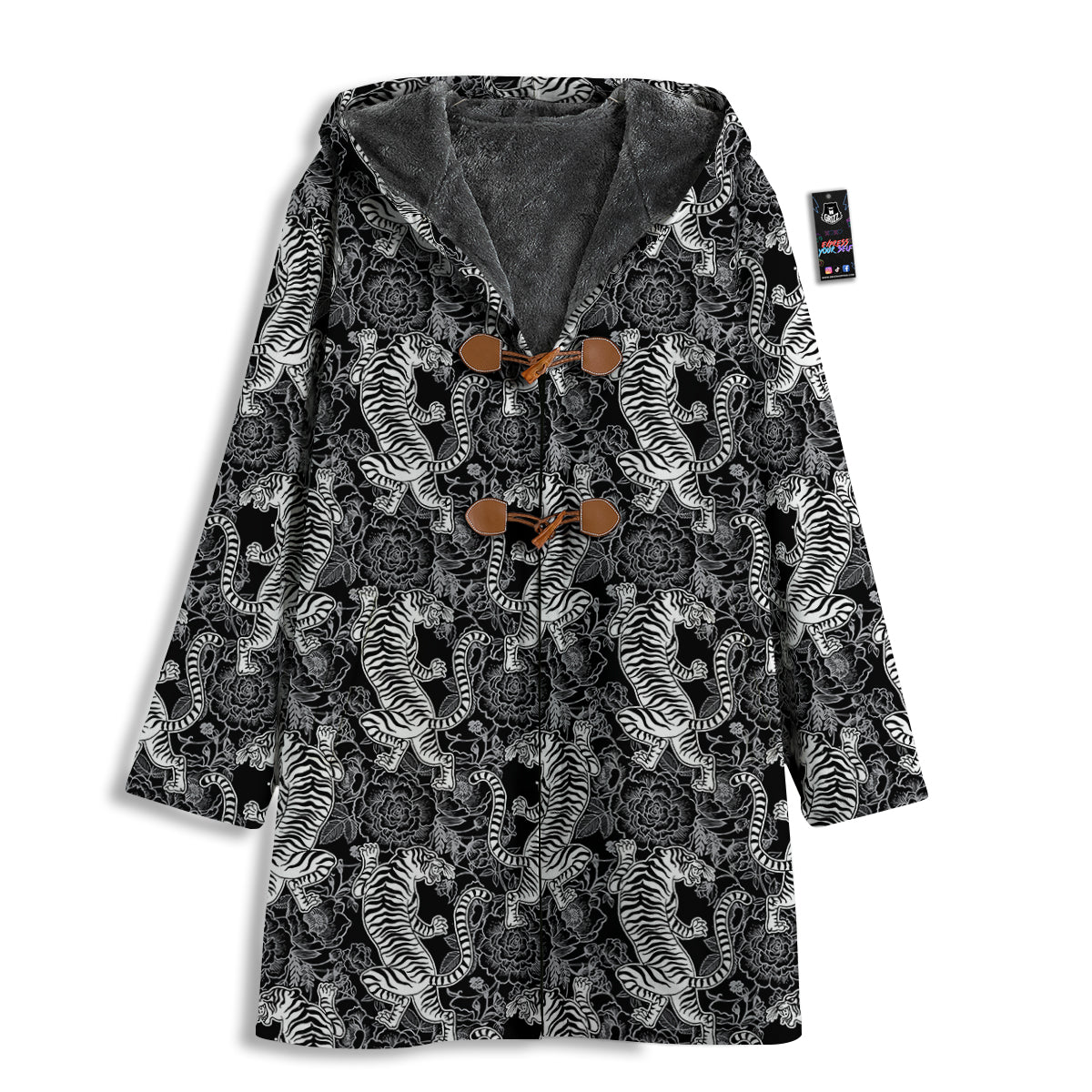 Black And White Chinese Tiger Print Pattern Men's Windbreaker Jacket-grizzshop