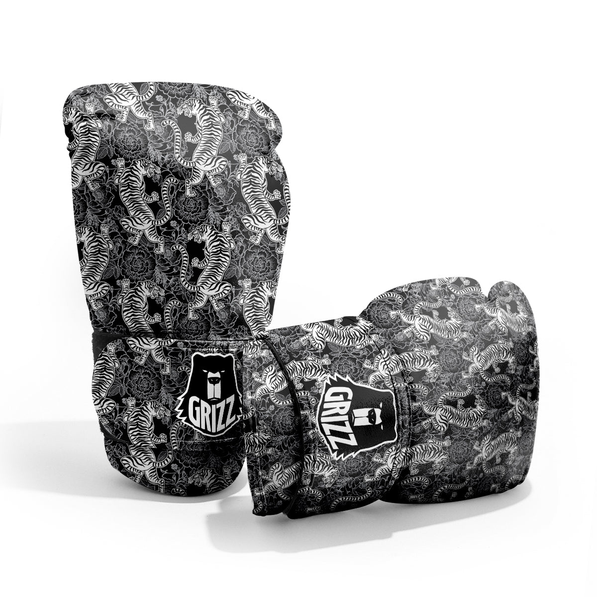 Black And White Chinese Tiger Print Pattern Pro Boxing Glove