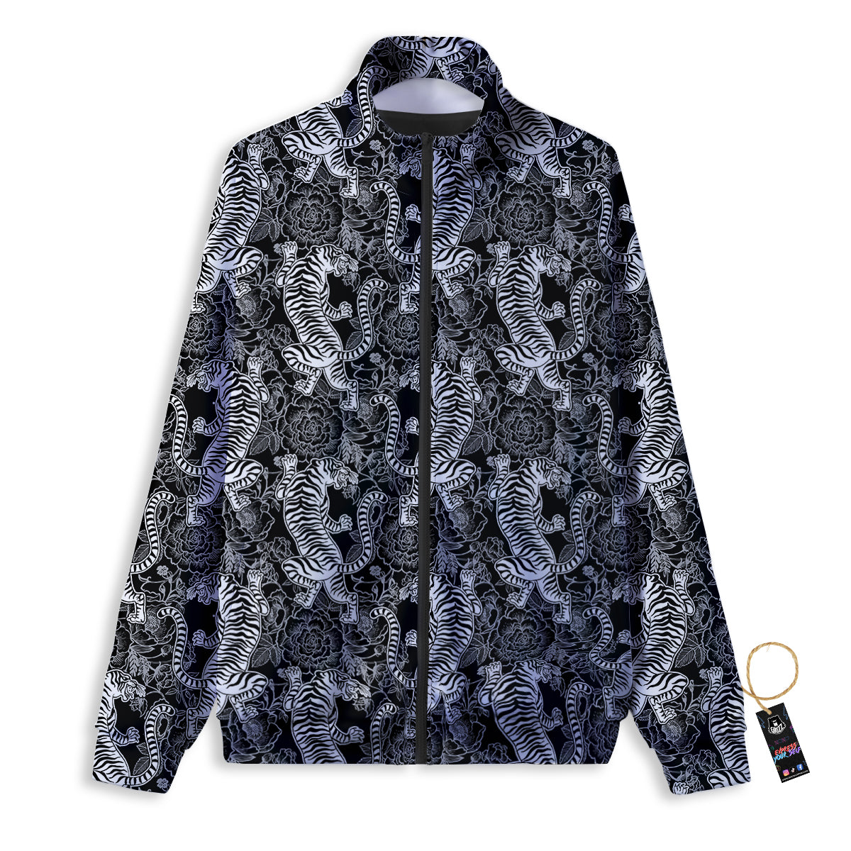 Black And White Chinese Tiger Print Pattern Track Jacket-grizzshop