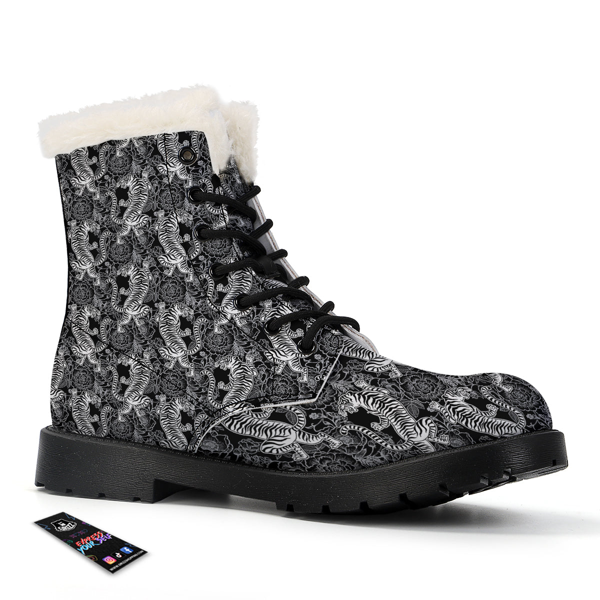 Black And White Chinese Tiger Print Pattern Winter Boots-grizzshop