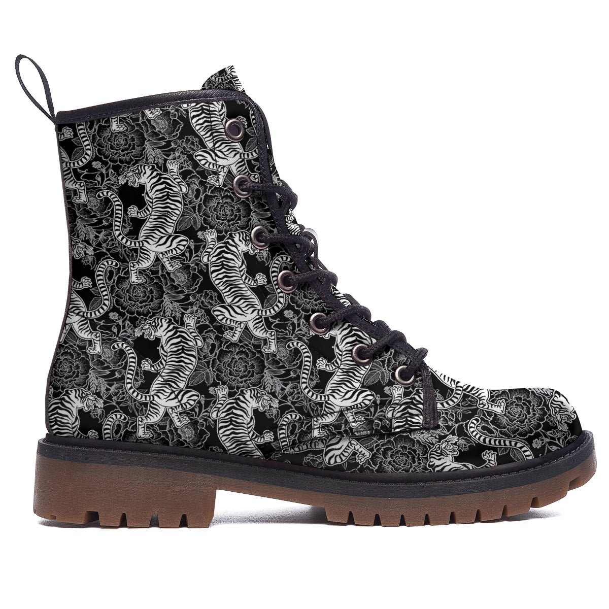 Black And White Chinese Tiger Print Pattern Work Boots-grizzshop