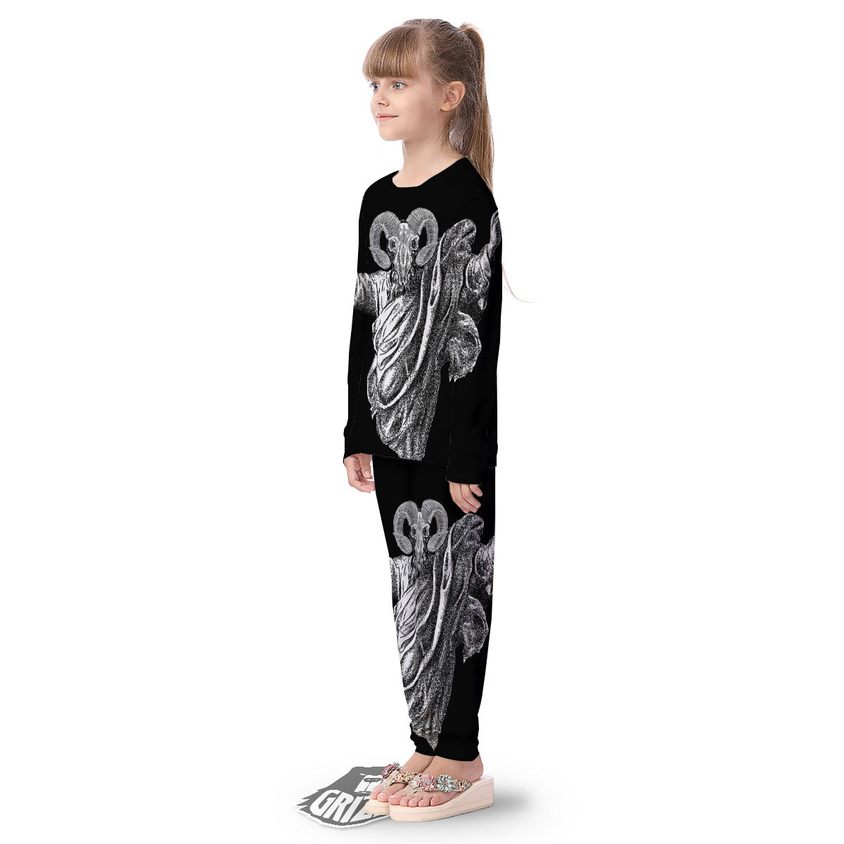 Black And White Demon Goat Print Kid's Pajamas-grizzshop