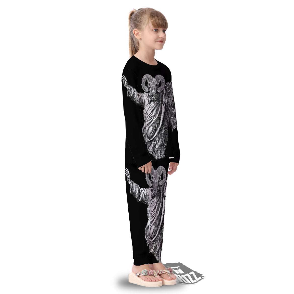 Black And White Demon Goat Print Kid's Pajamas-grizzshop