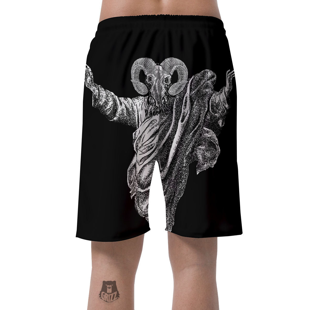 Black And White Demon Goat Print Men's Shorts-grizzshop
